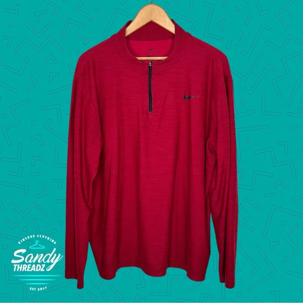 Nike Dri-Fit Quarter Zip Red Pullover Top - Picture 3 of 7